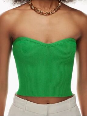 Babaton Sculpt Knit Sweetheart Tube Top in Green - M